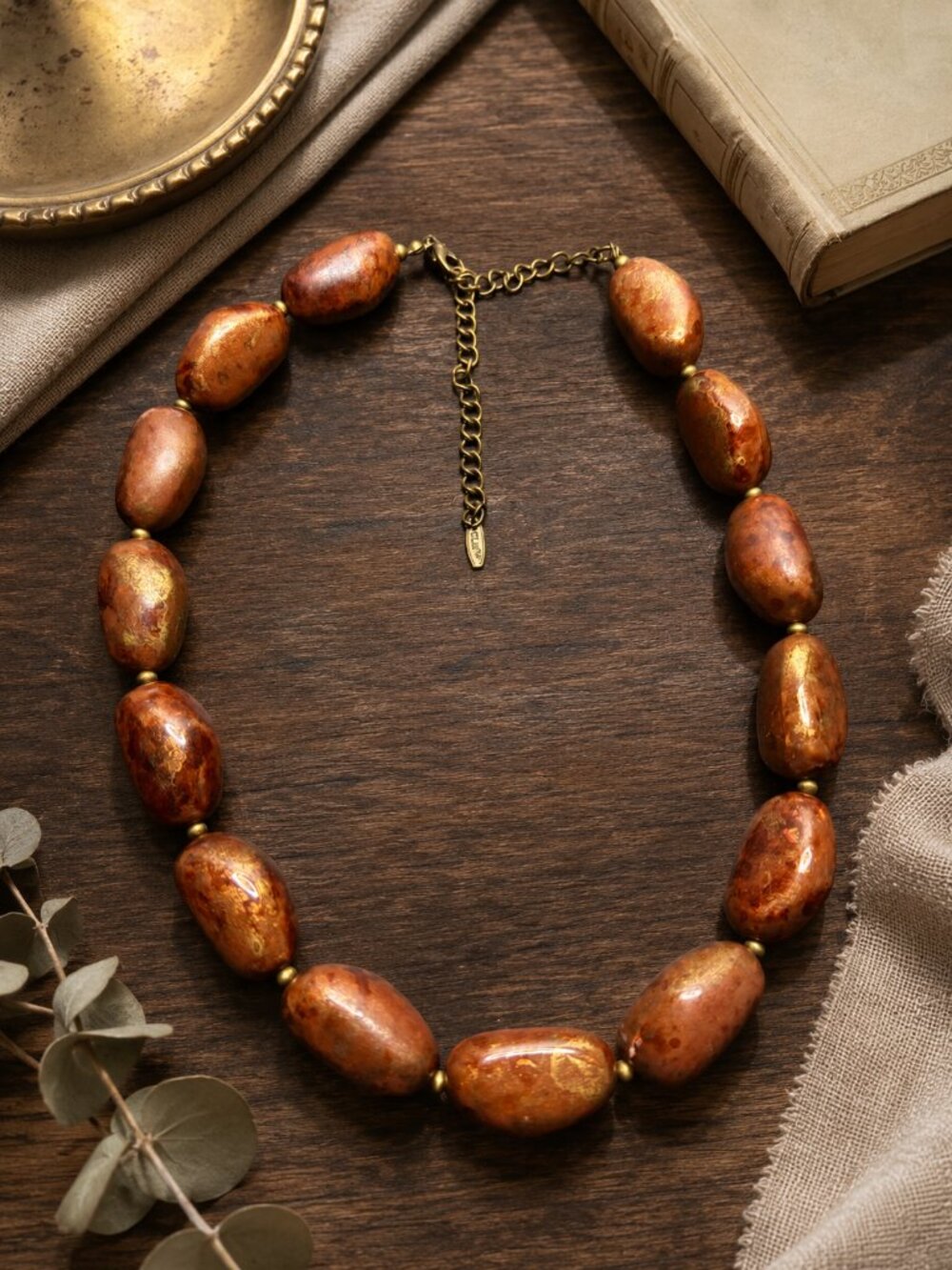 Vintage VCLM Signed Necklace • Victorian Revival Chunky Red Jasper Style Choker